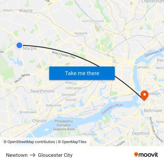 Newtown to Gloucester City map
