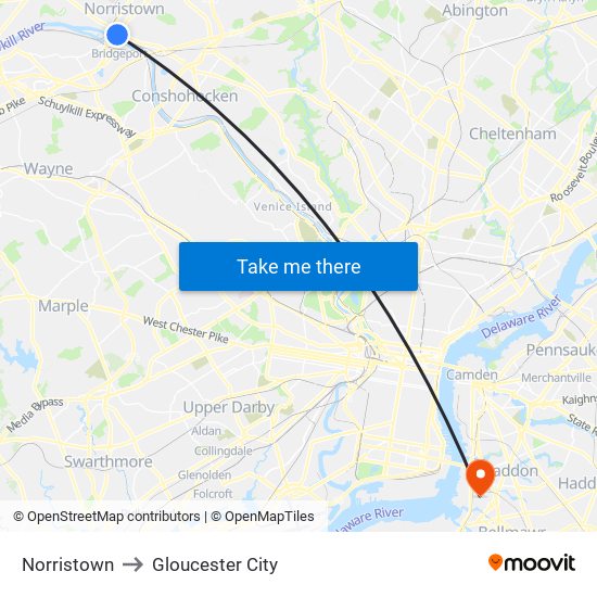 Norristown to Gloucester City map