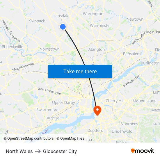 North Wales to Gloucester City map