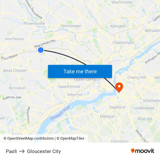 Paoli to Gloucester City map