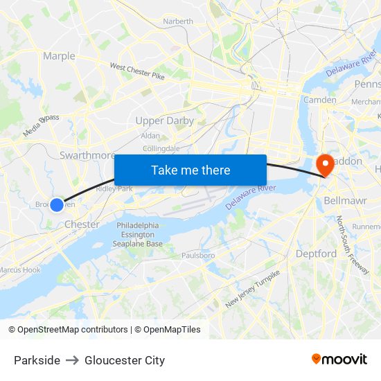 Parkside to Gloucester City map