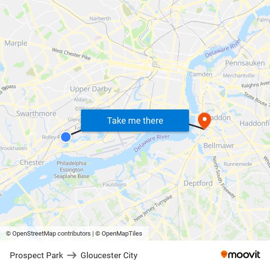 Prospect Park to Gloucester City map