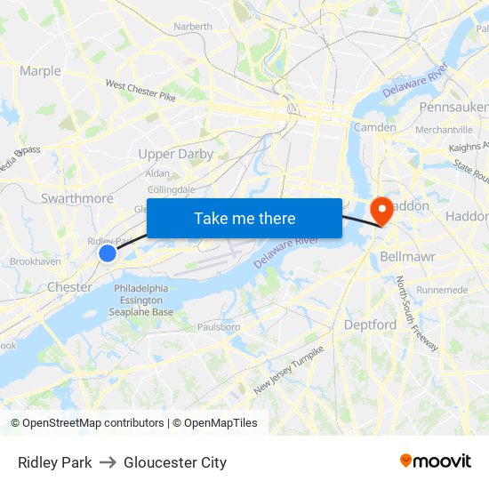 Ridley Park to Gloucester City map