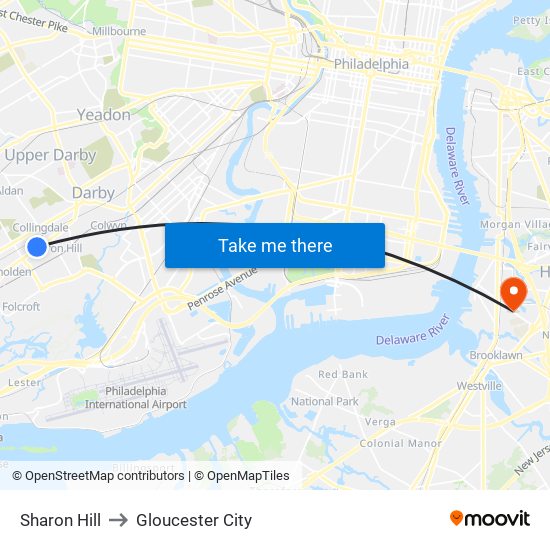 Sharon Hill to Gloucester City map