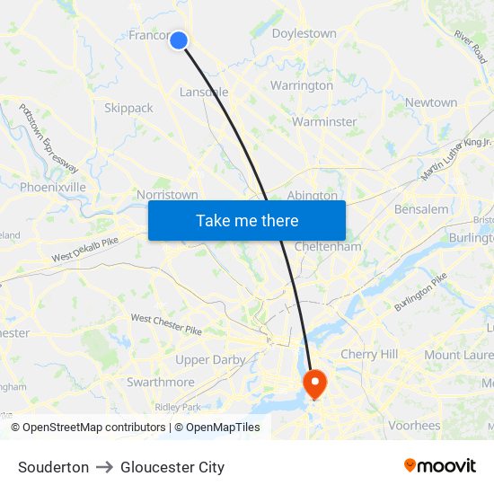 Souderton to Gloucester City map