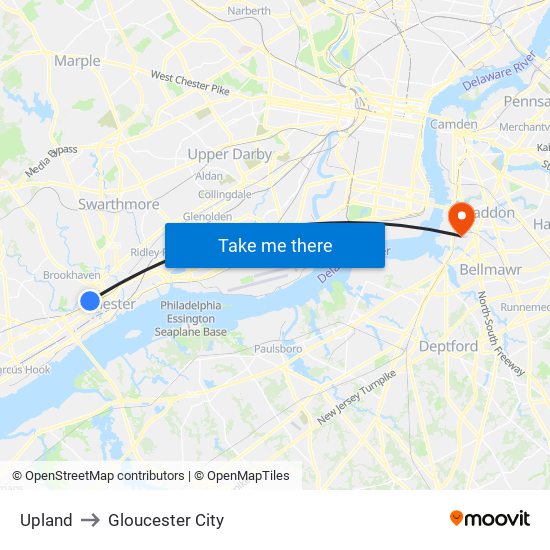 Upland to Gloucester City map