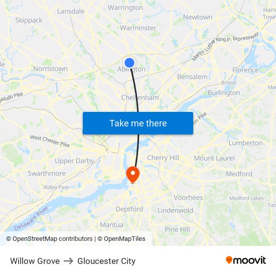 Willow Grove to Gloucester City map