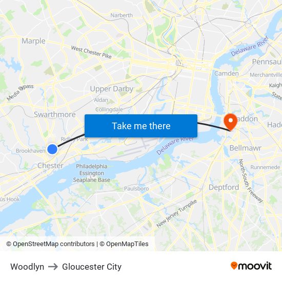 Woodlyn to Gloucester City map