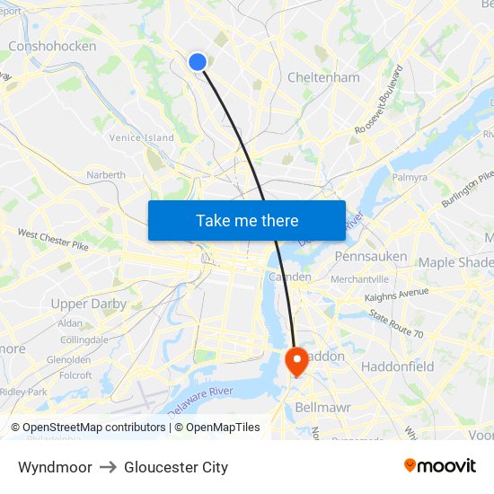 Wyndmoor to Gloucester City map