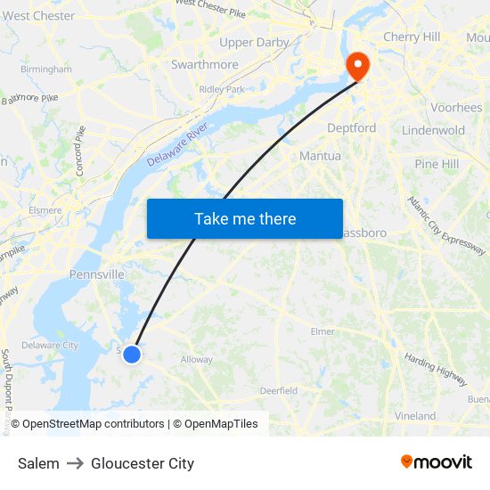 Salem to Gloucester City map