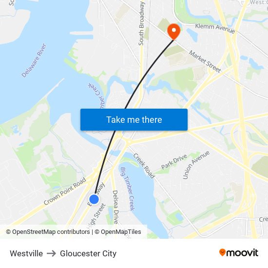 Westville to Gloucester City map