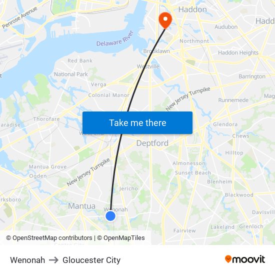 Wenonah to Gloucester City map