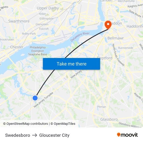 Swedesboro to Gloucester City map