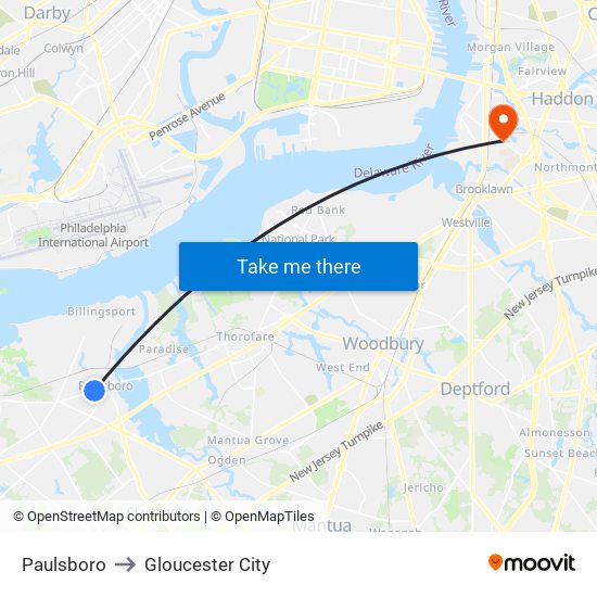 Paulsboro to Gloucester City map