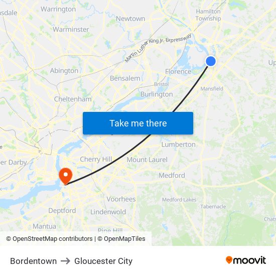Bordentown to Gloucester City map