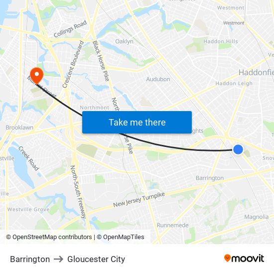 Barrington to Gloucester City map