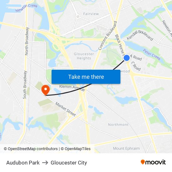 Audubon Park to Gloucester City map