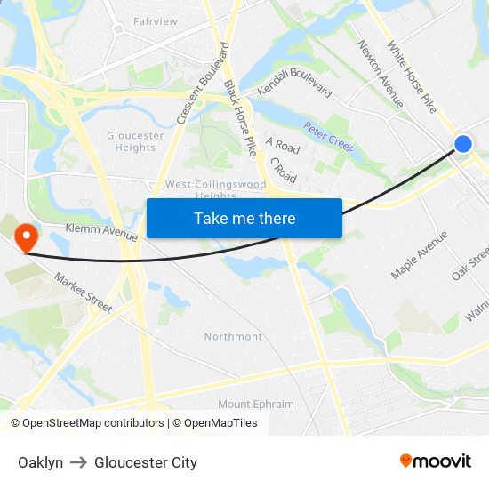 Oaklyn to Gloucester City map