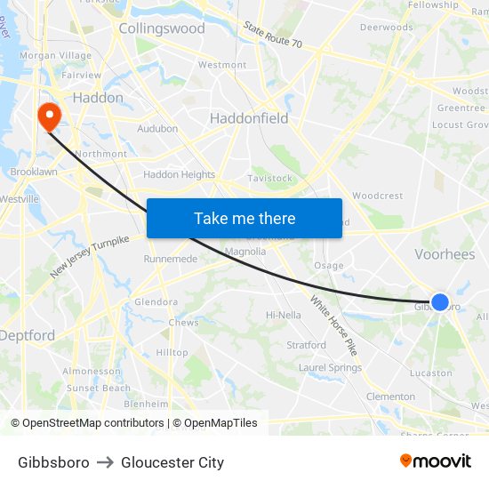 Gibbsboro to Gloucester City map