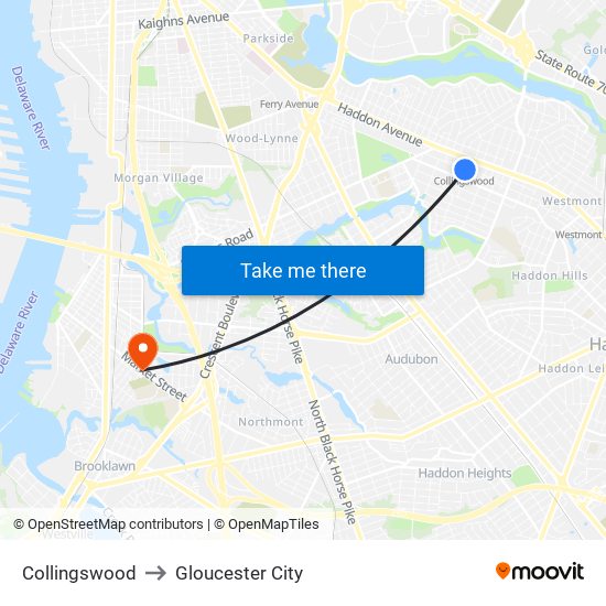 Collingswood to Gloucester City map
