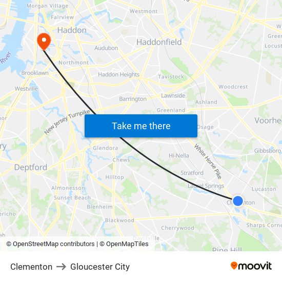 Clementon to Gloucester City map