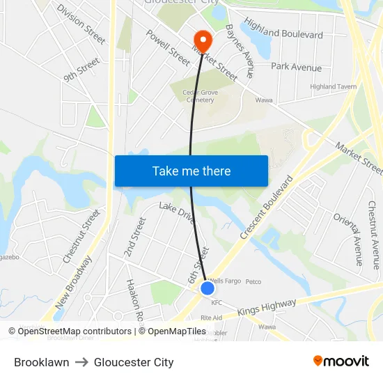 Brooklawn to Gloucester City map