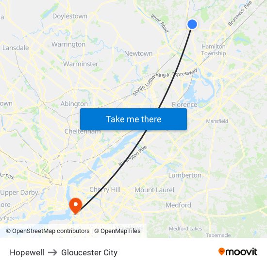 Hopewell to Gloucester City map