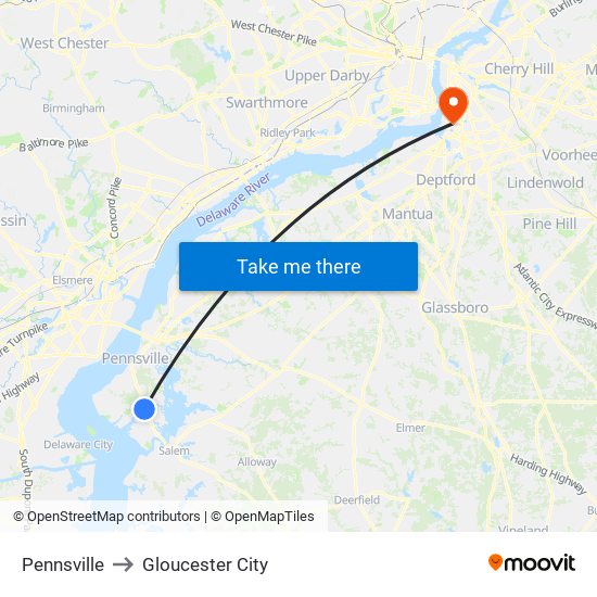 Pennsville to Gloucester City map