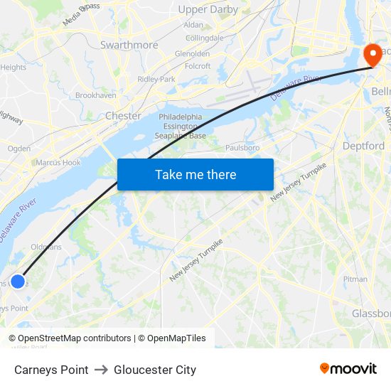 Carneys Point to Gloucester City map