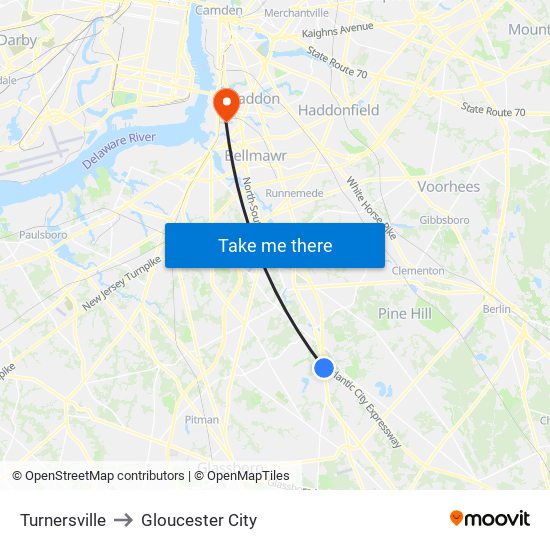 Turnersville to Gloucester City map