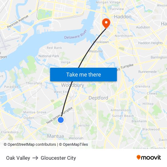 Oak Valley to Gloucester City map