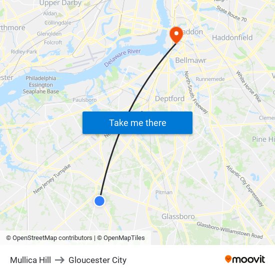Mullica Hill to Gloucester City map