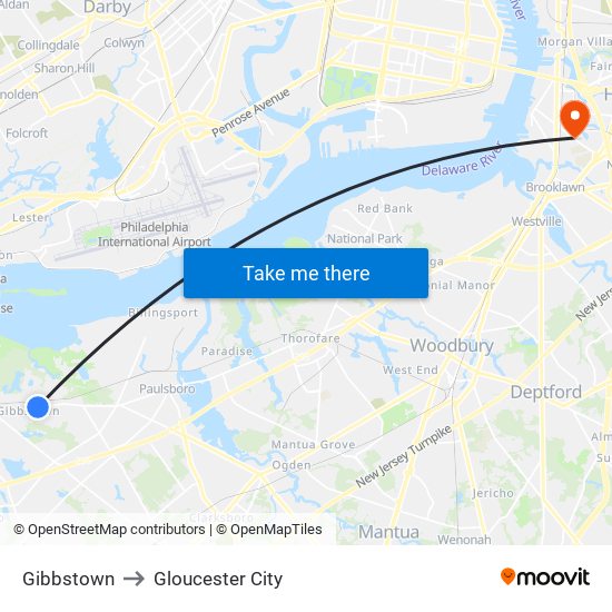 Gibbstown to Gloucester City map