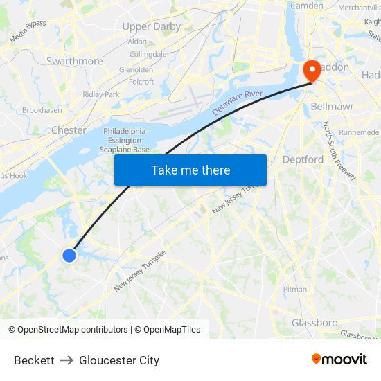 Beckett to Gloucester City map