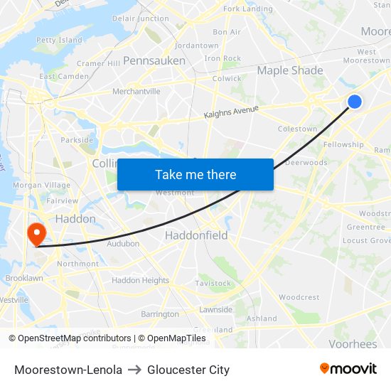 Moorestown-Lenola to Gloucester City map