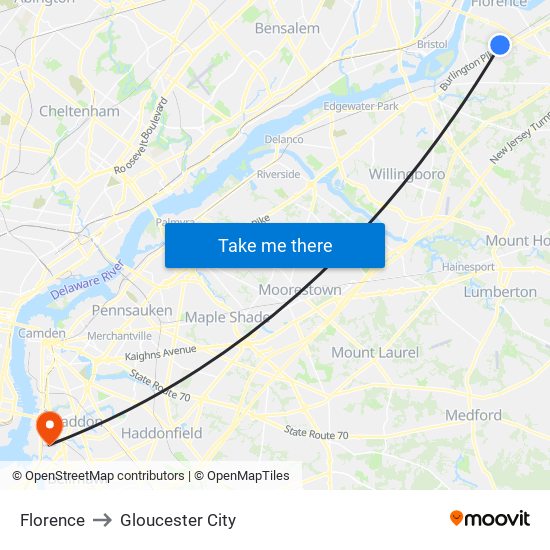 Florence to Gloucester City map