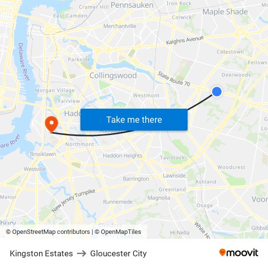 Kingston Estates to Gloucester City map