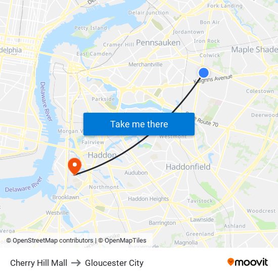 Cherry Hill Mall to Gloucester City map