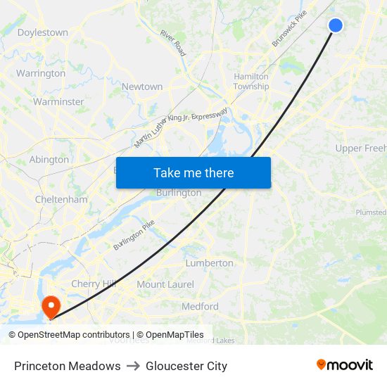 Princeton Meadows to Gloucester City map