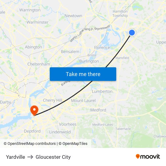 Yardville to Gloucester City map