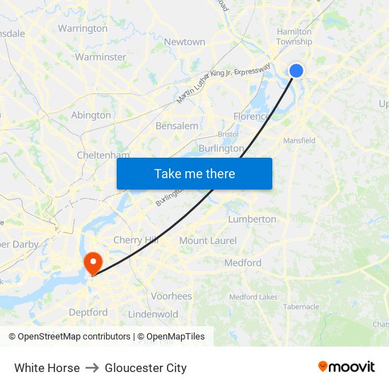 White Horse to Gloucester City map