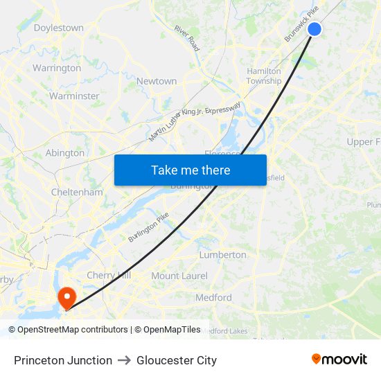 Princeton Junction to Gloucester City map