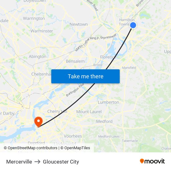 Mercerville to Gloucester City map