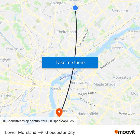 Lower Moreland to Gloucester City map