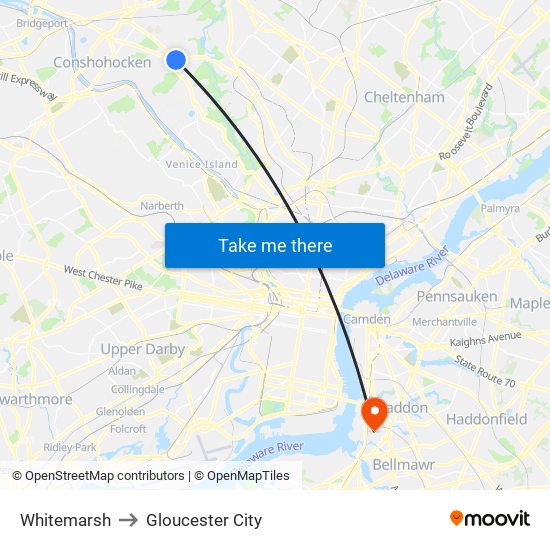 Whitemarsh to Gloucester City map