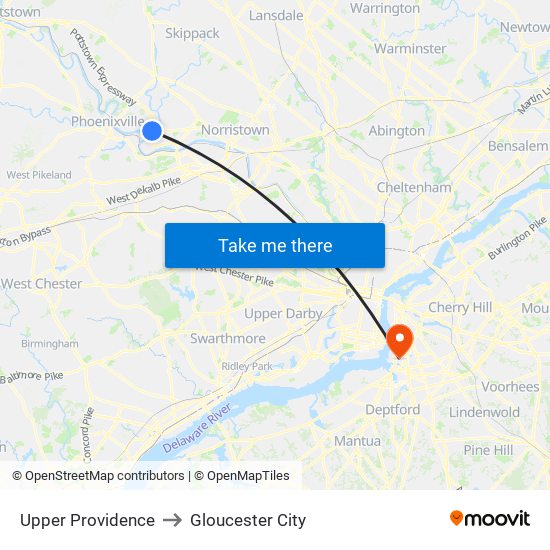 Upper Providence to Gloucester City map