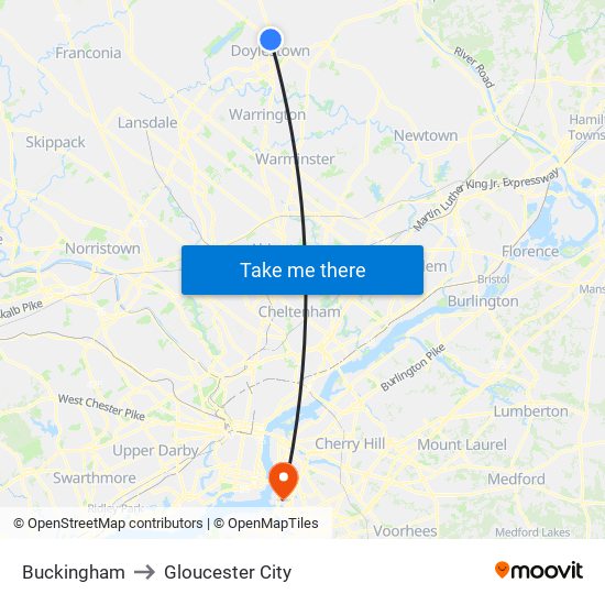 Buckingham to Gloucester City map