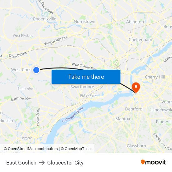 East Goshen to Gloucester City map