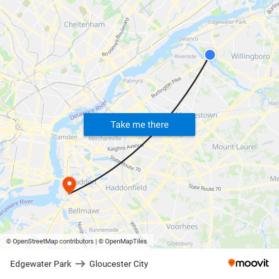 Edgewater Park to Gloucester City map