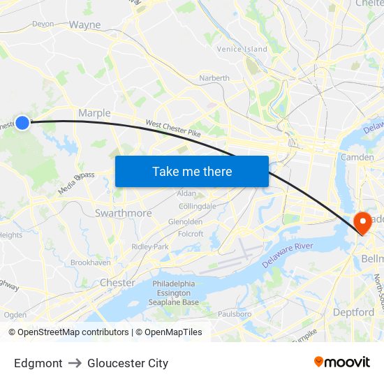 Edgmont to Gloucester City map